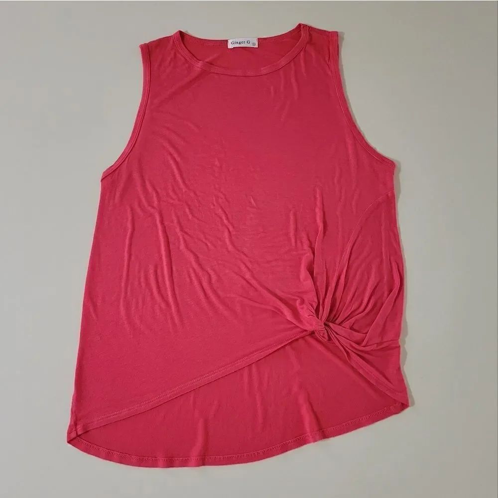 Ginger G  Women's Red/Orange Front Twist Knot Tank Top